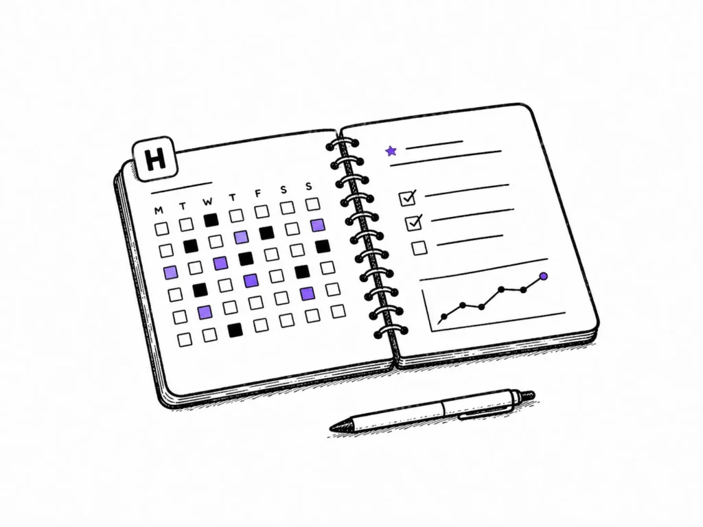 What is HabitHeat article illustration showing a habit tracking notebook with heatmap-style entries and progress notes